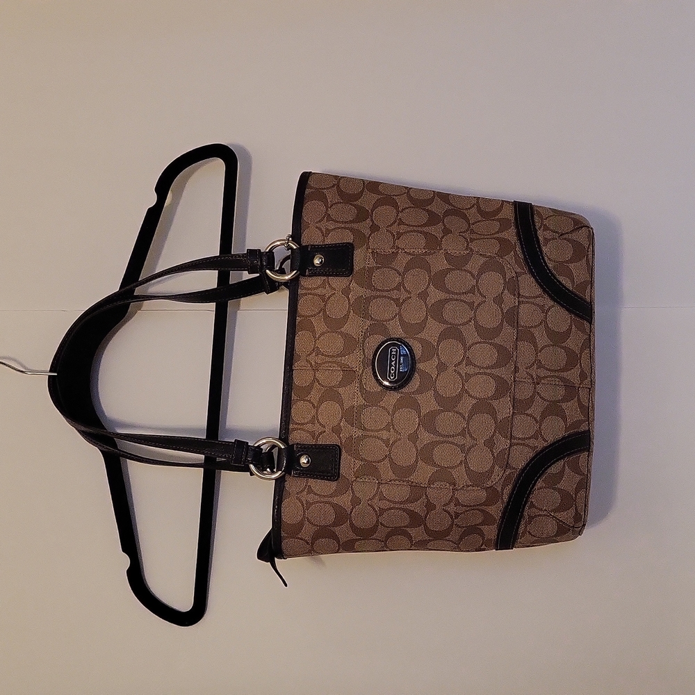 NWOT Coach Signature Logo Small Tote, Tan and Brown, Leather Trim - Picture 1 of 16